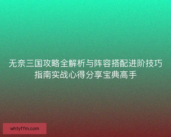无奈三国攻略全解析与阵容搭配进阶技巧指南实战心得分享宝典高手