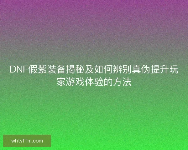 DNF假紫装备揭秘及如何辨别真伪提升玩家游戏体验的方法